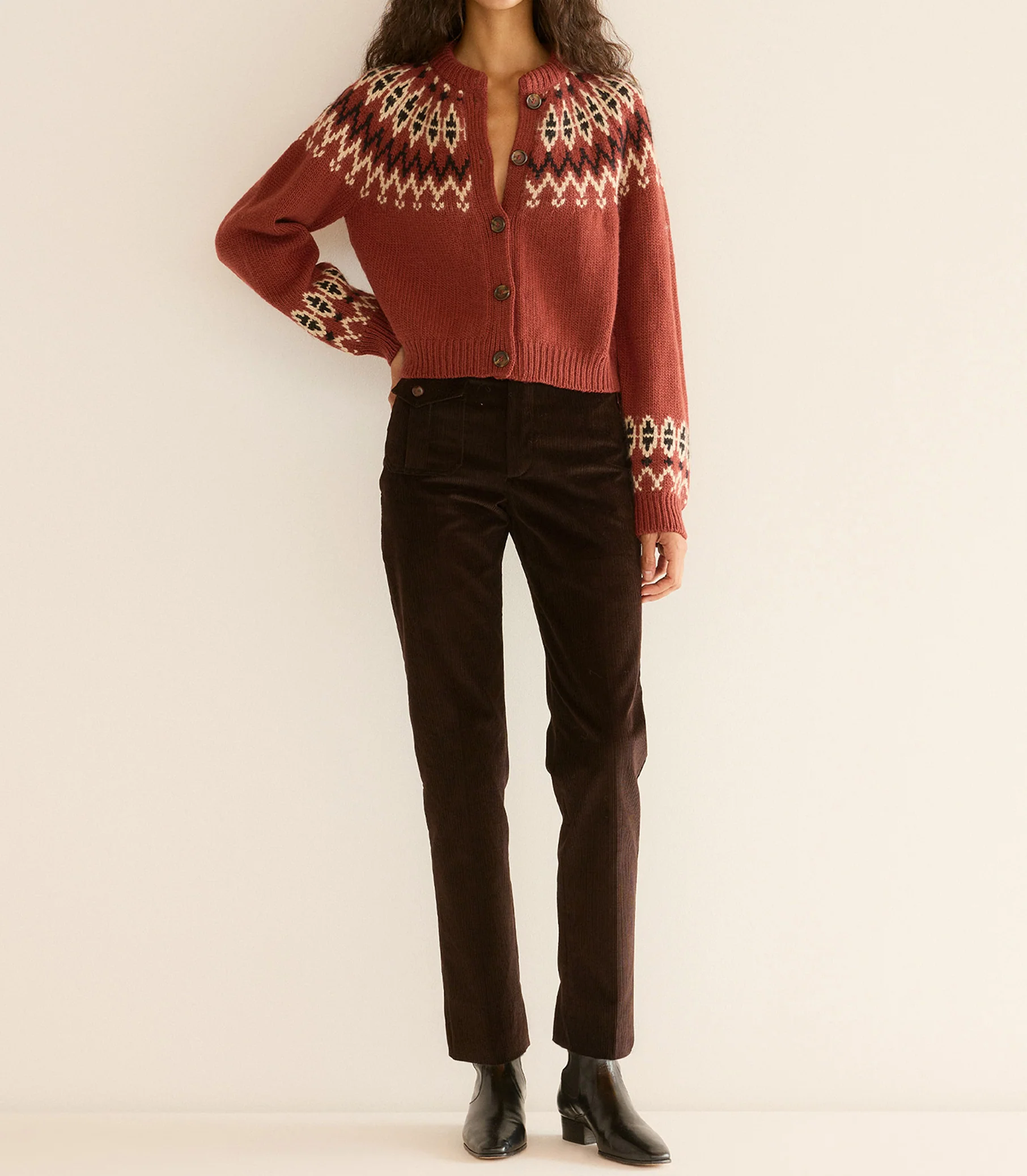 CLARKE CARDIGAN -- BURGUNDY OLYMPIA FAIR ISLE - Image 3