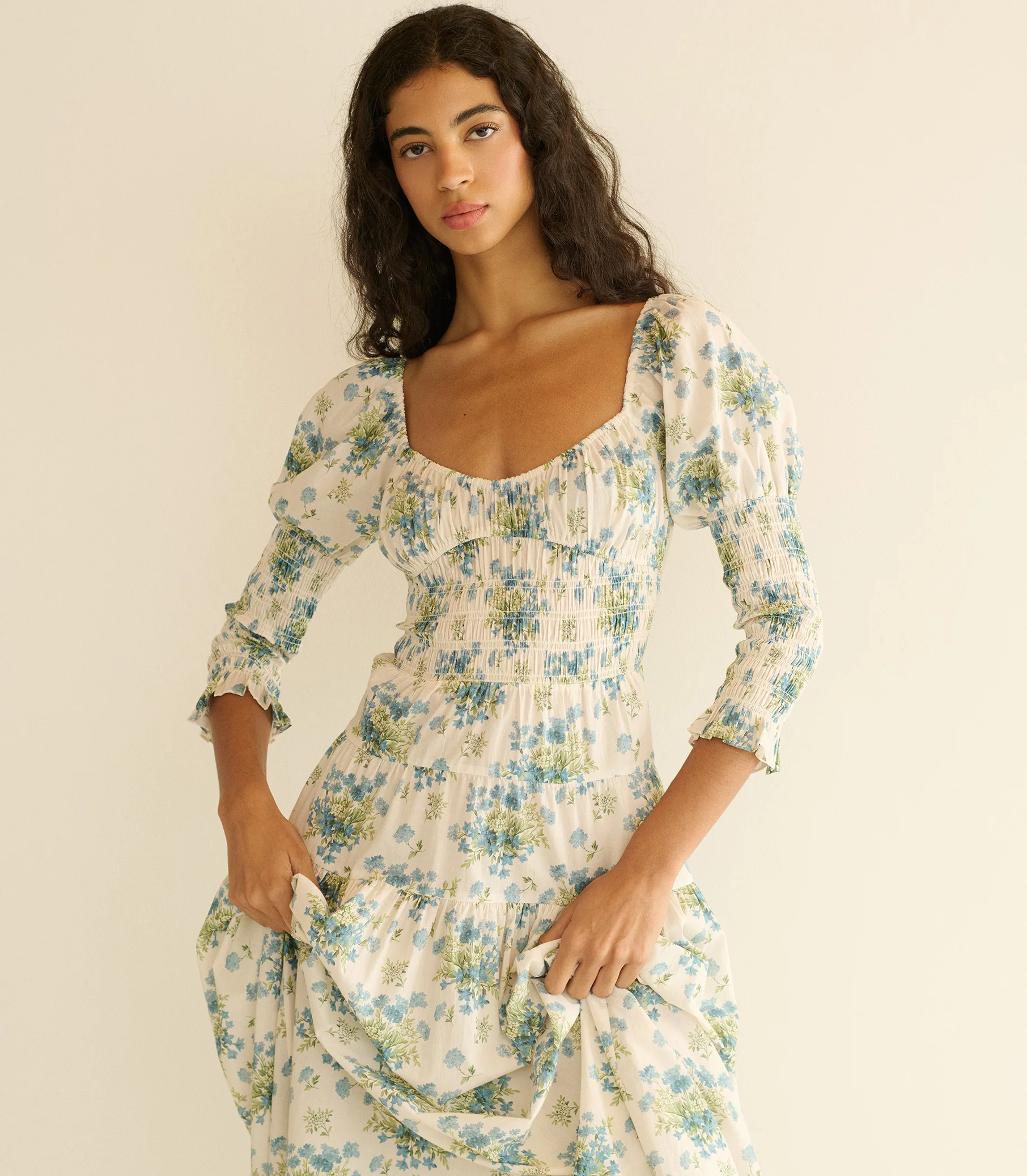 SERAPHINA DRESS -- CREME LANTANA FLORAL